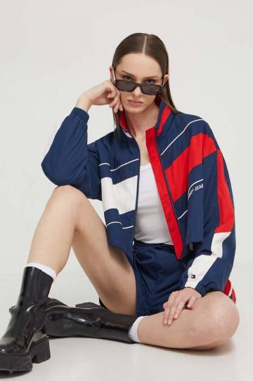 Шорты Tommy Jeans Archive Games женские цвет синий с узором высокая посадка Шорты Tommy Jeans Archive Games женские цвет синий с узором высокая посадка