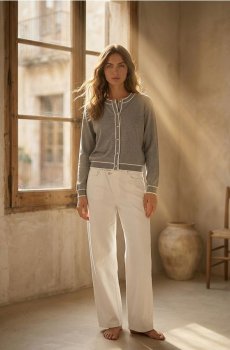 Кардиган із контрастною окантовкою - сірий