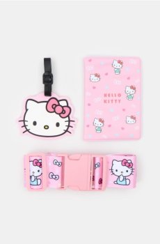 Дорожній набір Hello Kitty: обкладинка для паспорта, ремінь для валізи та бірка для багажу - рожевий