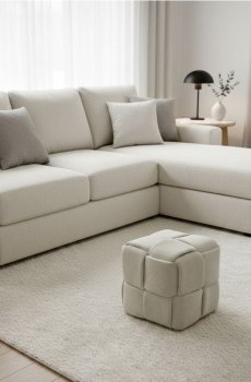 Пуф куб з декоративними швами - кремовий