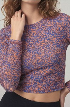Візерунчаста кроп-блузка з довгими рукавами - різнобарвний