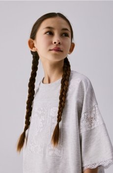 Reserved - Футболка з мереживним оздобленням - світло-сірий - 011HU-09M