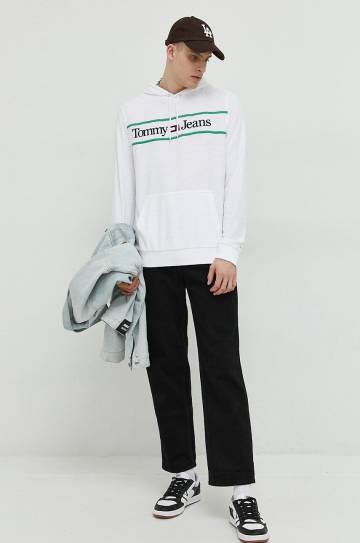 Кофта Tommy Jeans мужская цвет белый с капюшоном с аппликацией Кофта Tommy Jeans мужская цвет белый с капюшоном с аппликацией