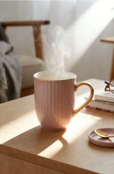 Керамічна чашка із золотою облямівкою та ручкою - рожевувато-ліловий