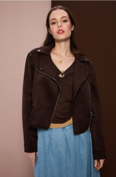 Байкерська куртка зі штучної замші з декоративними шипами - коричневий