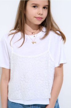 Бавовняна футболка з мереживом - білий