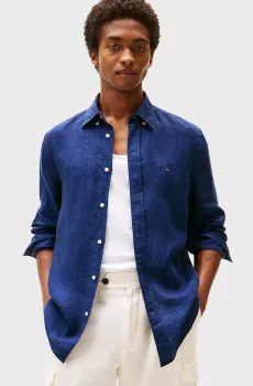 Мужскакя темно-синяя льняная рубашка PIGMENT DYED Синий S Tommy Hilfiger MW0MW34602