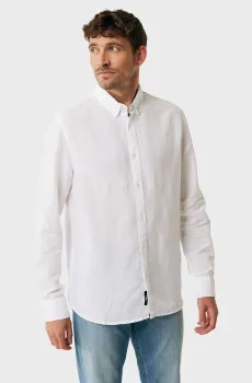 Мужская белая льняная рубашка CALEB Basic linen shirt Белый XXL Mexx MF007200151M