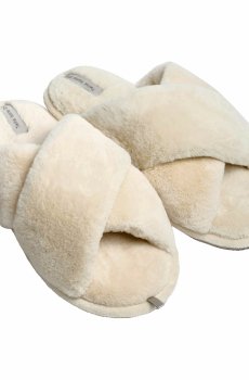 Женские домашние тапочки Twins HS-LUX меховые, перекрест, Milk, размер 36-37 (24 см)