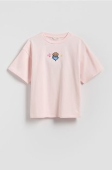 Reserved - Бавовняна футболка з аплікацією Boffie & Poko - пастельний рожевий - 507FT-03X