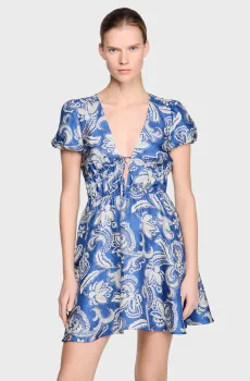 Женское синее платье с узором Синий 36 Sandro SFPRO04883_Blue - Ecru