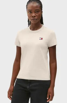 Женская бежевая футболка REG BADGE TEE Бежевый S Tommy Jeans DW0DW20153