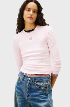 Женский пудровый лонгслив SLIM LS BADGE Розовый S Tommy Jeans DW0DW20178