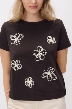 Reserved - Футболка з квітковою аплікацією - темно коричневий - 263HT-89X