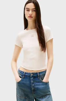 Женская бежевая футболка TJW SLIM BADGE RIB Бежевый S Tommy Jeans DW0DW17881