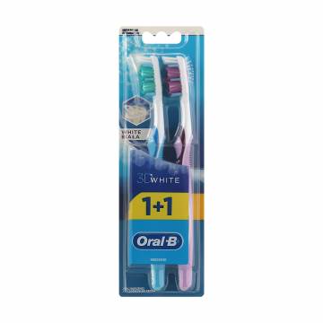 Набор зубных щеток Oral-B 1+1 3D White Отбеливание, фиолетовая и голубая, средней жесткости, 2 шт Набор зубных щеток Oral-B 1+1 3D White Отбеливание, фиолетовая и голубая, средней жесткости, 2 шт
