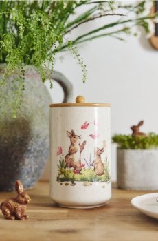 Великодній контейнер для їжі з кришкою та мотивом зайця - кремовий