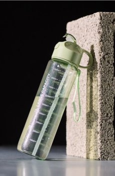 Пляшка для води з ручкою та соломинкою - зелений