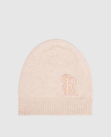 Бежевая шапка из кашемира с вышивкой логотипа монограммы
