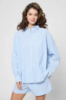 Женская голубая рубашка в полоску Голубой XS-S PRPY PWCSTANN0034
