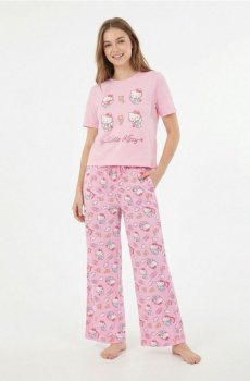 Бавовняна двочастинна піжама з принтом Hello Kitty - рожевий