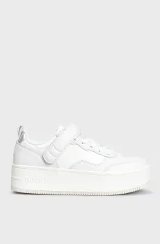Женские белые кожаные кроссовки TJW FLATFORM VELCRO Белый 37 Tommy Jeans EN0EN02539
