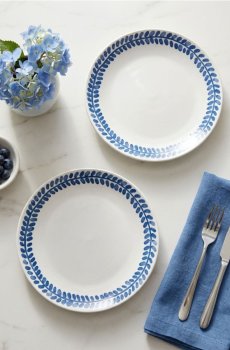 Керамічні тарілки з рослинною облямівкою 2 pack - білий