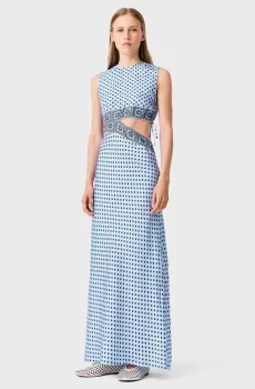 Женское голубое шелковое платье с узором Голубой 36 MAJE MFPRO04893_Light blue Loungewear