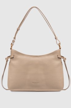Бежевая кожаная сумка-хобо с тиснением логотипа