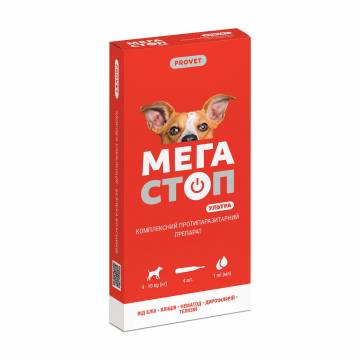 Противопаразитарные капли для собак ProVET Мегастоп Ультра, от 4 до 10 кг, 4*1 мл Противопаразитарные капли для собак ProVET Мегастоп Ультра, от 4 до 10 кг, 4*1 мл