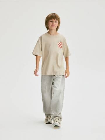 Reserved - Бавовняна футболка з принтом - нюдовий - 098FH-02X