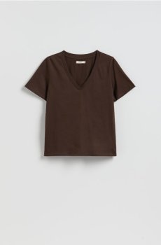Reserved - Футболка regular з V-подібним вирізом - темно коричневий - 399FS-89X