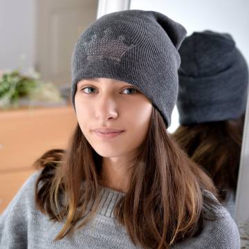 Шапки Lemanta Шапка для дівчаток темно сіра (корона серебро) Шапки Lemanta Шапка для дівчаток темно сіра (корона серебро)