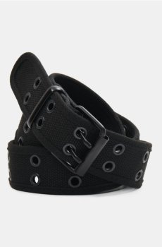 Парчевий ремінь із металевими люверсами - чорний