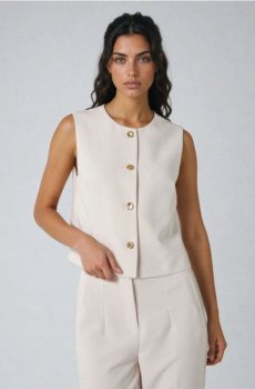 Жилет костюмний з декоративними гудзиками з домішкою віскози - кремовий
