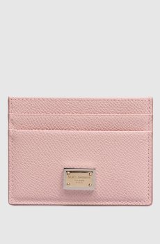 Розовый кожаный картхолдер с металлической пластиной