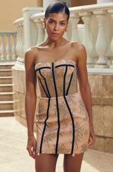 Бежева мереживна сукня міні із вставками