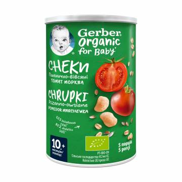 Пшенично-овсяные снеки Gerber Organic с томатами и морковью, от 10 месяцев, 35 г Пшенично-овсяные снеки Gerber Organic с томатами и морковью, от 10 месяцев, 35 г