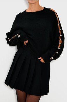 Светр із оздобленням на рукавах - чорний