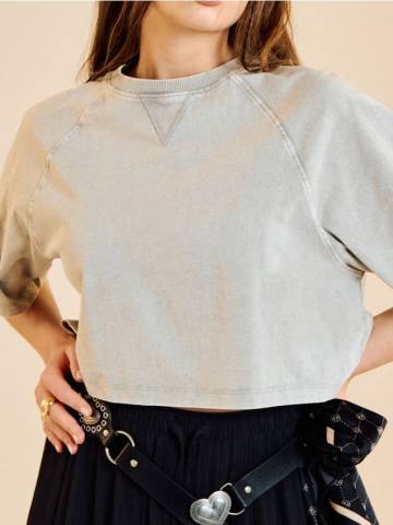 Бавовняна футболка з вареним ефектом - сірий Бавовняна футболка з вареним ефектом - сірий