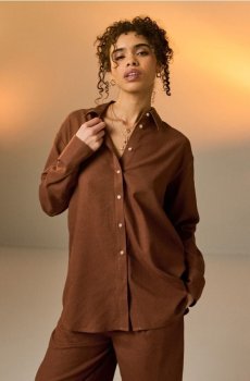 Сорочка oversize із додаванням льону - бежевий
