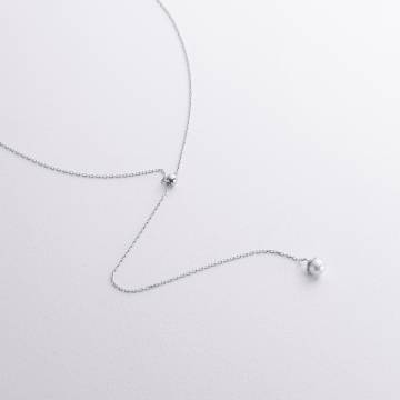 Колье - галстук "Жемчужина на цепочке" в белом золоте (регулируемая длина) кол02636 Колье - галстук "Жемчужина на цепочке" в белом золоте (регулируемая длина) кол02636