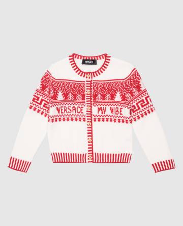 Детский белый жаккардовый кардиган Fair Isle из шерсти Детский белый жаккардовый кардиган Fair Isle из шерсти