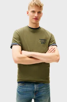 Мужская оливковая футболка SLIM ENTRY Оливковый XL Tommy Jeans DM0DM22321
