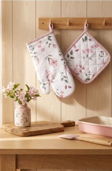 Кухонна рукавиця та прихватка з квітковим візерунком - білий