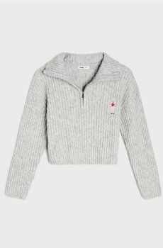 Ребристий светр half-zip з вишивкою пуделя - сірий
