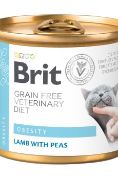 Влажный корм для кошек Brit Veterinary Diet Obesity при ожирении и избыточном весе, с ягненком и горошком, 200 г