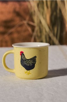 Керамічне горня з принтом курки - світло-жовтий
