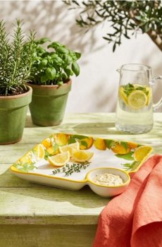 Керамічна тарілка з мисочкою та мотивом лимонів - білий