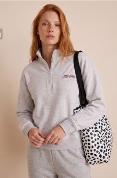Кофта half-zip з вишитим написом з бавовною - сірий